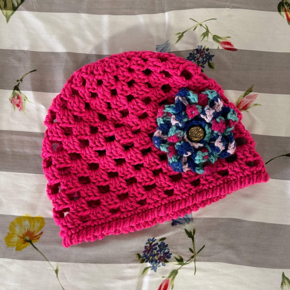 Handmade Adult Pink Crotchet Beanie
